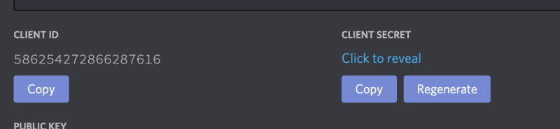 A screenshot of the Discord Client ID and Client Secret on the dashboard